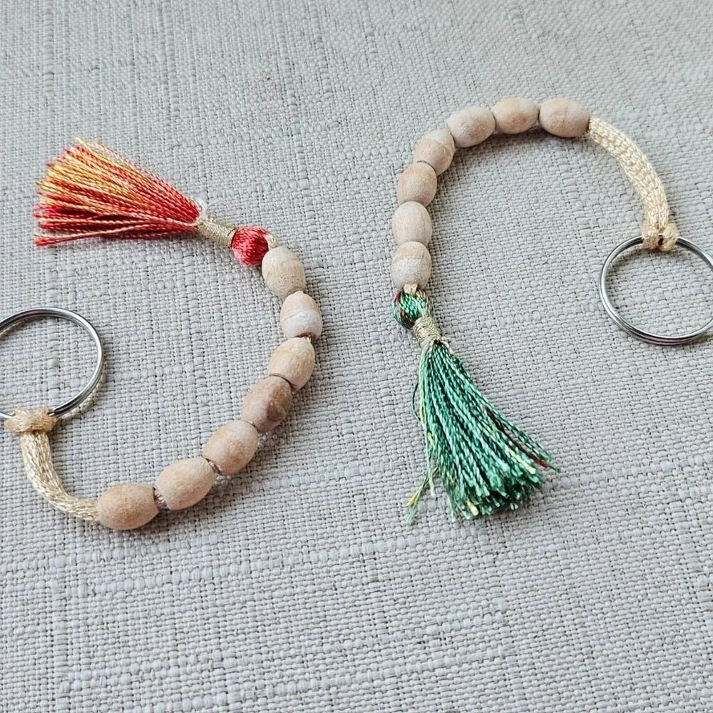 Lot of Keychains Handmade Keys Holder Real Wood Beads Key Chains X 2